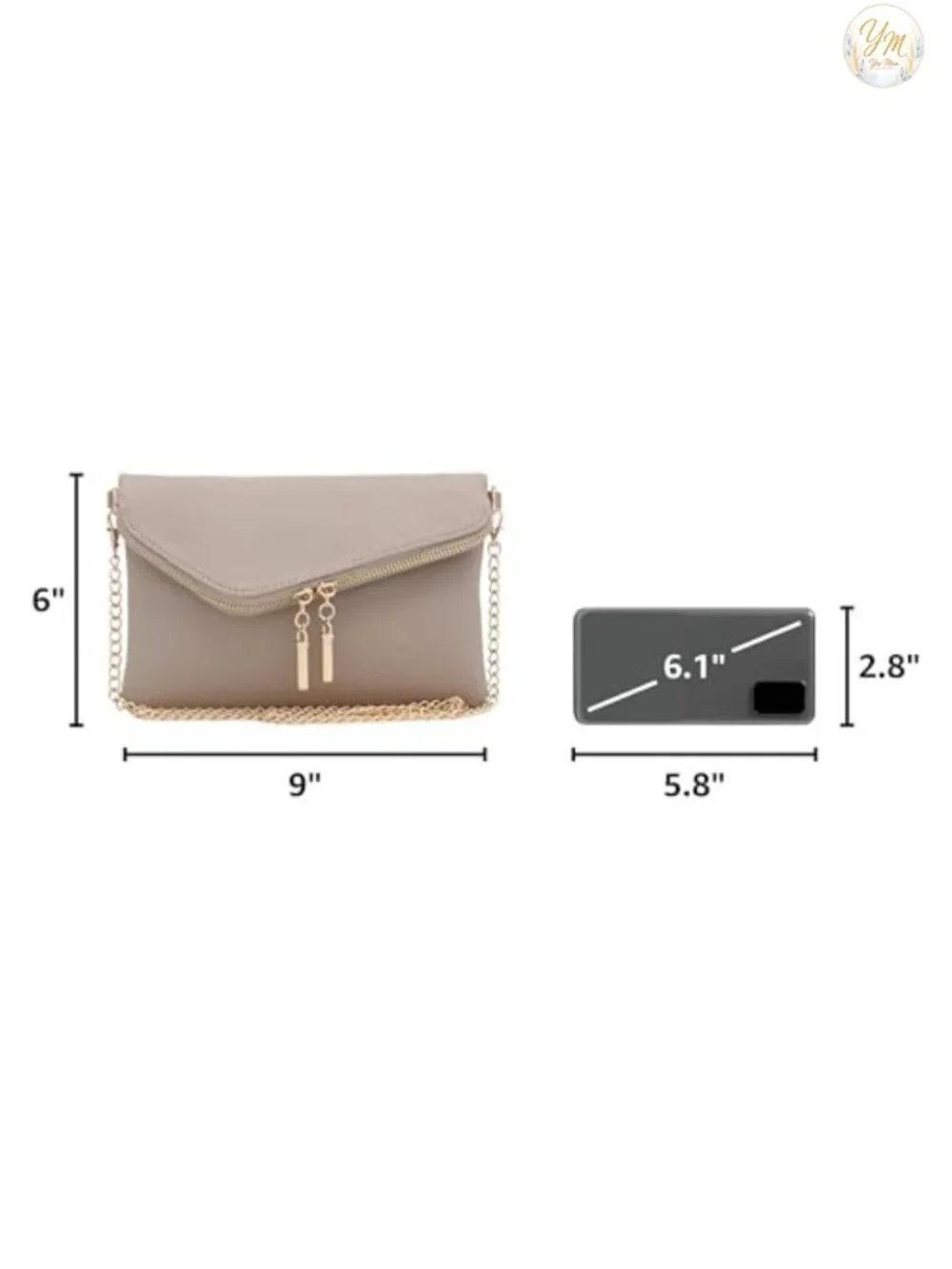 Envelope Wristlet Clutch Crossbody Bag with Chain Strap Faux Leather Gold